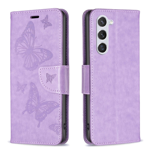 For Samsung Galaxy S24 5G Embossing Two Butterflies Pattern Leather Phone Case(Purple) - Galaxy S24 5G Cases by buy2fix | Online Shopping UK | buy2fix