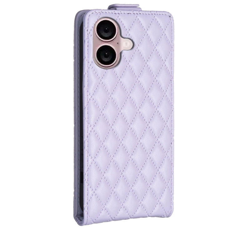 For iPhone 16 Plus Diamond Lattice Vertical Flip Leather Phone Case(Purple) - iPhone 16 Plus Cases by buy2fix | Online Shopping UK | buy2fix