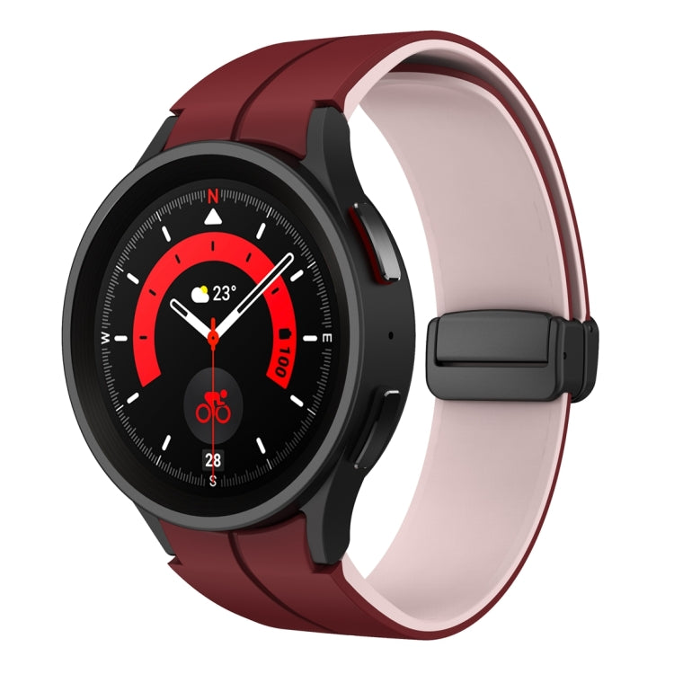 For Samsung Galaxy Watch 6 / 6 Classic Dual Color Magnetic Folding Buckle Silicone Watch Band(Wine Red+Pink) - Watch Bands by buy2fix | Online Shopping UK | buy2fix