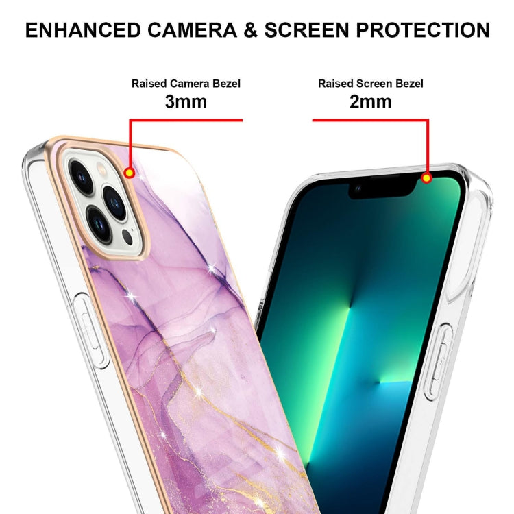 Electroplating Marble Pattern Dual-side IMD TPU Shockproof Phone Case For iPhone 16 Pro Max(Purple 001) - iPhone 16 Pro Max Cases by buy2fix | Online Shopping UK | buy2fix