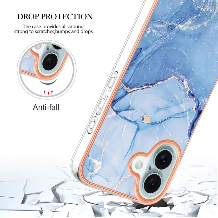 For iPhone 16 Plus Electroplating Marble Dual-side IMD Phone Case(Blue 018) - iPhone 16 Plus Cases by buy2fix | Online Shopping UK | buy2fix