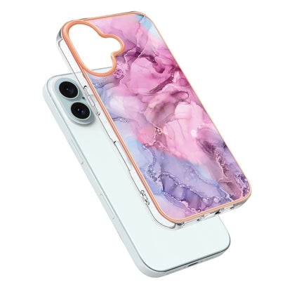 For iPhone 16 Electroplating Marble Dual-side IMD Phone Case(Pink 013) - iPhone 16 Cases by buy2fix | Online Shopping UK | buy2fix