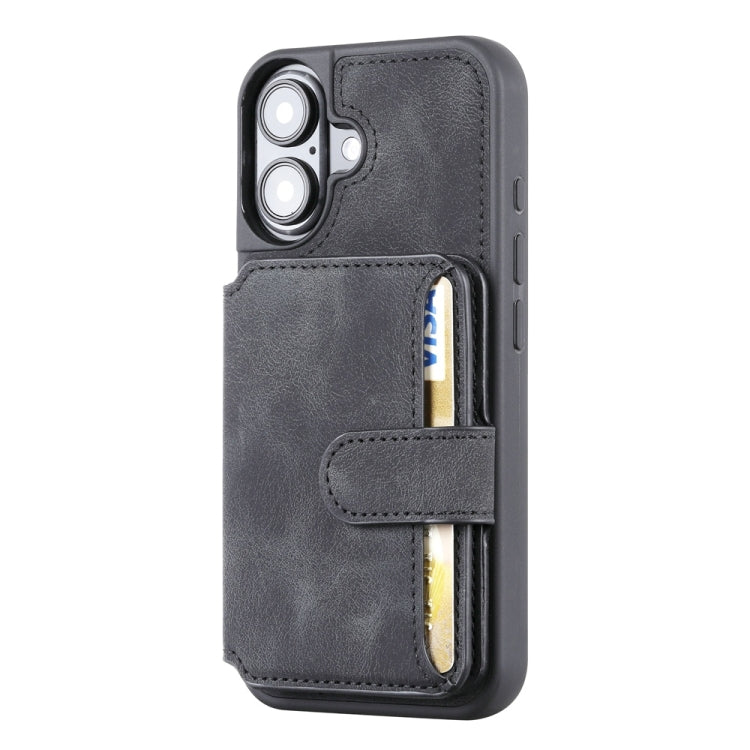 For iPhone 16 Skin Feel Dream RFID Anti-theft PU Card Bag Phone Case(Black) - iPhone 16 Cases by buy2fix | Online Shopping UK | buy2fix