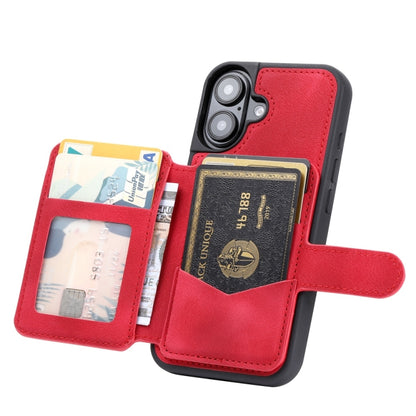 For iPhone 16 Skin Feel Dream RFID Anti-theft PU Card Bag Phone Case(Red) - iPhone 16 Cases by buy2fix | Online Shopping UK | buy2fix