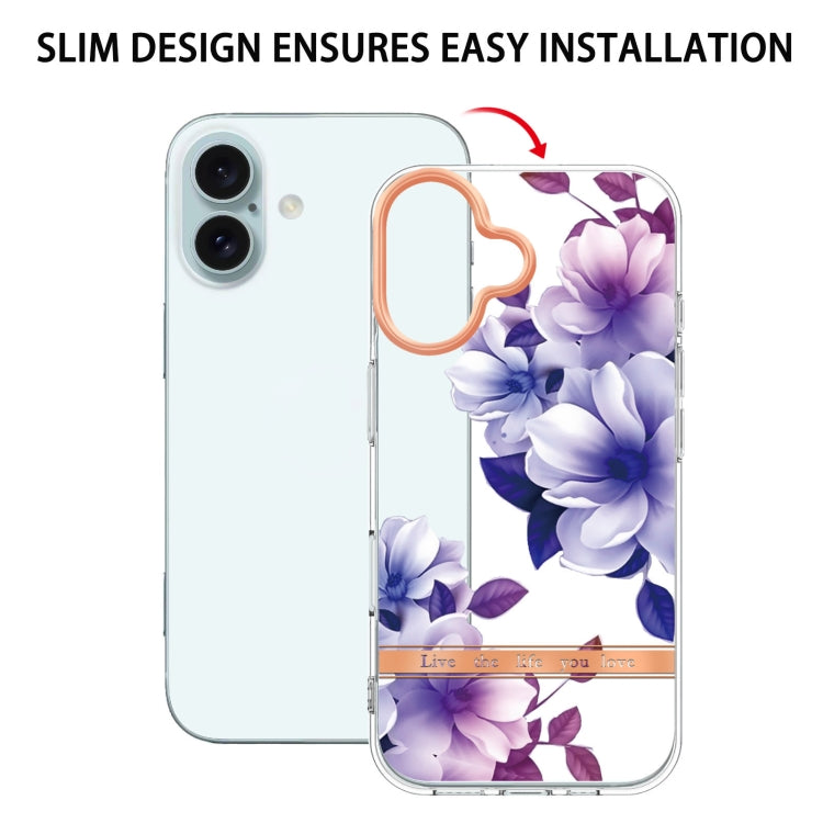 For iPhone 16 Flowers and Plants Series IMD TPU Phone Case(Purple Begonia) - iPhone 16 Cases by buy2fix | Online Shopping UK | buy2fix