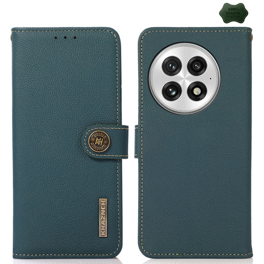 For OnePlus 13 KHAZNEH Custer Genuine Leather RFID Phone Case(Green) - OnePlus Cases by buy2fix | Online Shopping UK | buy2fix