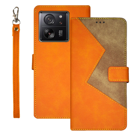 For Xiaomi 13T idewei Two-color Splicing Leather Phone Case(Orange) - Xiaomi Cases by idewei | Online Shopping UK | buy2fix