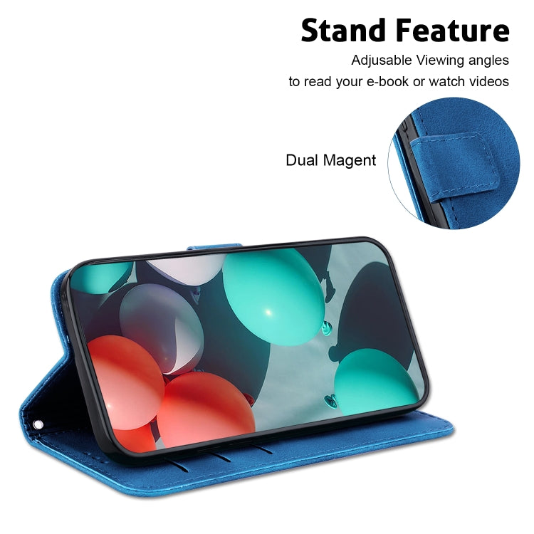 For iPhone 16 Pro Seven-shaped Embossed Leather Phone Case(Blue) - iPhone 16 Pro Cases by buy2fix | Online Shopping UK | buy2fix