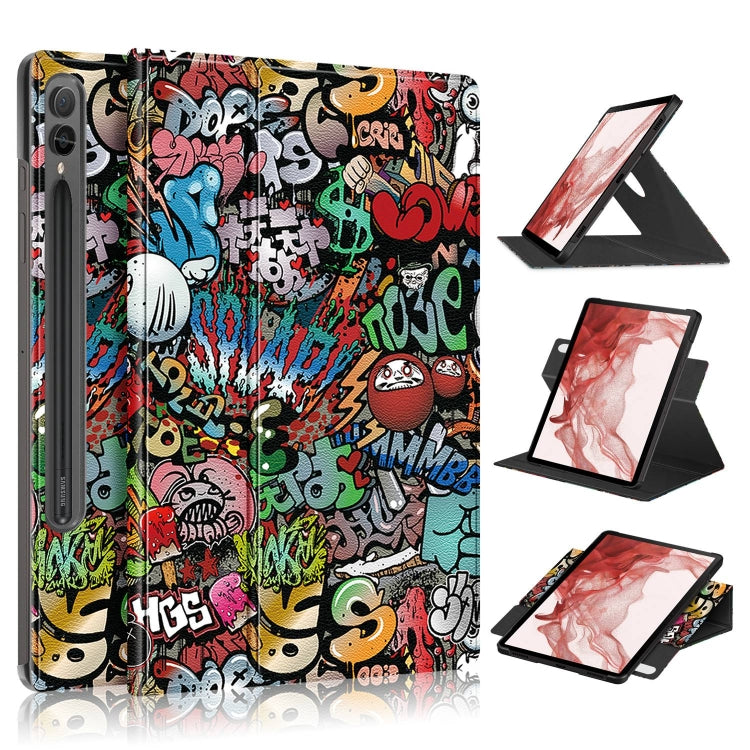 For Samsung Galaxy Tab S9+ 360 Rotation Stand Painted Smart Leather Tablet Case(Graffiti) - Galaxy Tab S9+ Cases by buy2fix | Online Shopping UK | buy2fix