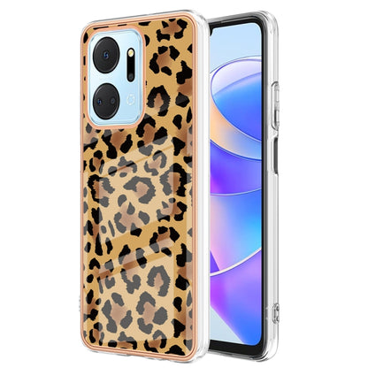 For Honor X7a Electroplating Marble Dual-side IMD Phone Case(Leopard Print) - Honor Cases by buy2fix | Online Shopping UK | buy2fix