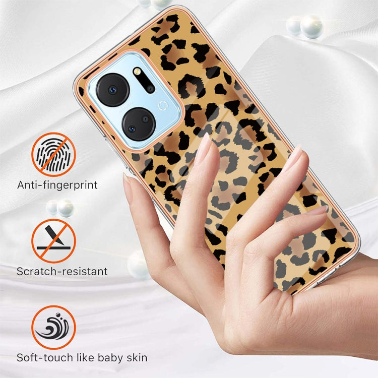 For Honor X7a Electroplating Marble Dual-side IMD Phone Case(Leopard Print) - Honor Cases by buy2fix | Online Shopping UK | buy2fix