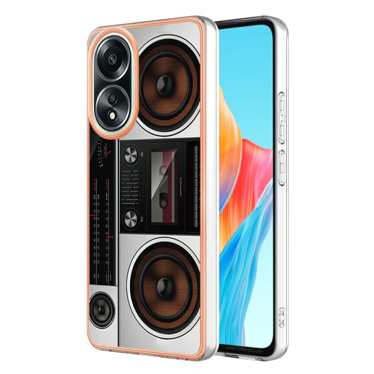 For OPPO A58 4G Electroplating Marble Dual-side IMD Phone Case(Retro Radio) - OPPO Cases by buy2fix | Online Shopping UK | buy2fix