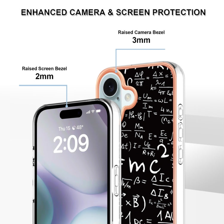 For iPhone 16 Plus Electroplating Marble Dual-side IMD Phone Case(Equation) - iPhone 16 Plus Cases by buy2fix | Online Shopping UK | buy2fix