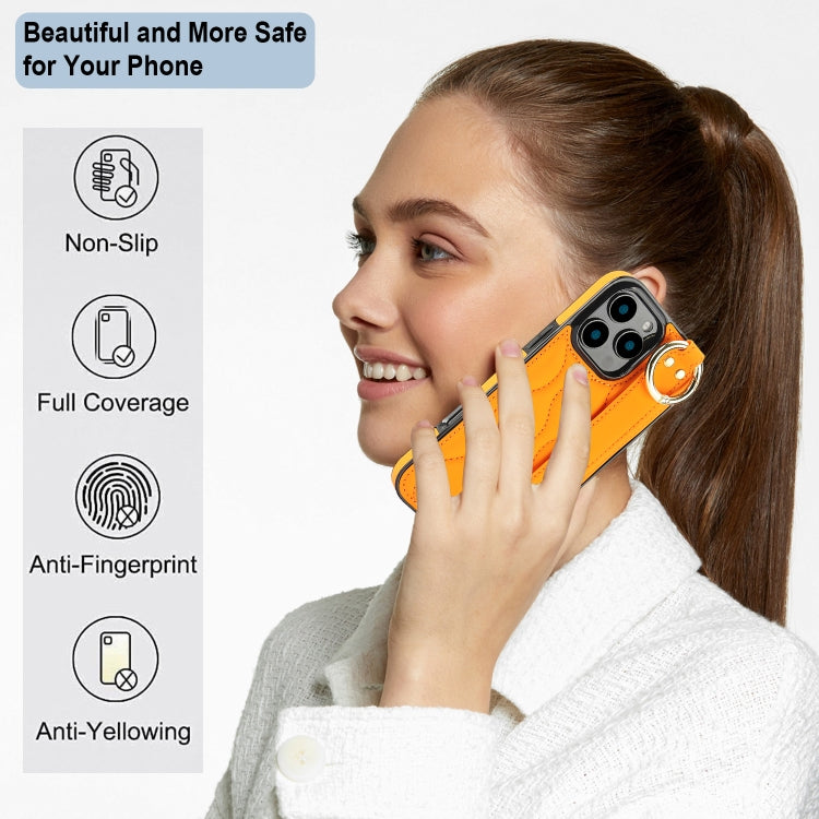 For iPhone 16 Pro Non-slip Full Coverage Ring PU Phone Case with Wristband(Orange) - iPhone 16 Pro Cases by buy2fix | Online Shopping UK | buy2fix