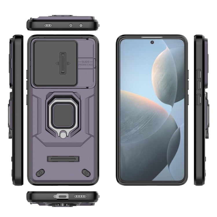For Xiaomi Redmi K70E 5G Sliding Camshield TPU + PC Shockproof Phone Case with Holder(Purple) - K70E Cases by buy2fix | Online Shopping UK | buy2fix