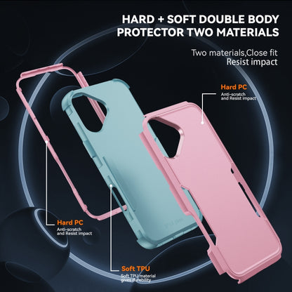 For iPhone 16 Plus Commuter Shockproof TPU + PC Phone Case(Pink+Grey Green) - iPhone 16 Plus Cases by buy2fix | Online Shopping UK | buy2fix