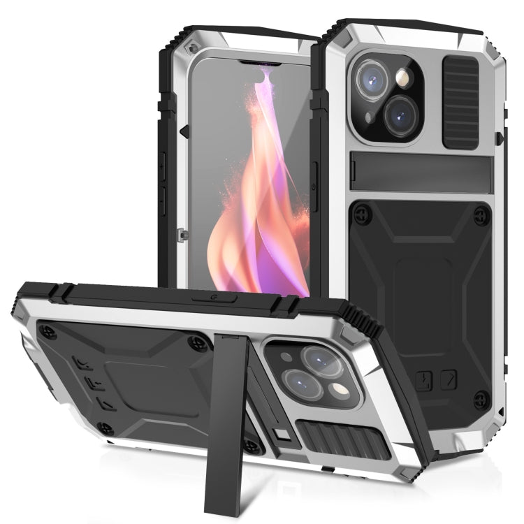 For iPhone 15 Plus R-JUST Shockproof Life Waterproof Dust-proof Metal + Silicone Phone Case with Holder(Silver) - iPhone 15 Plus Cases by R-JUST | Online Shopping UK | buy2fix