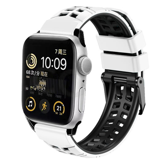 For Apple Watch Series 7 45mm Twill Dual-row Buckle Silicone Watch Band(White Black) - Watch Bands by buy2fix | Online Shopping UK | buy2fix