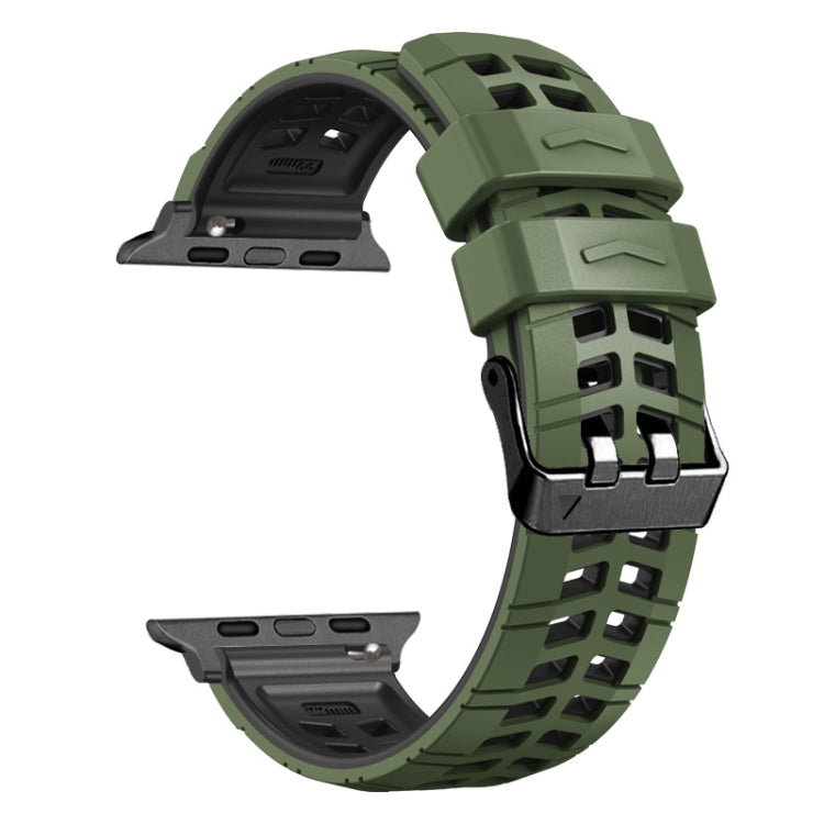 For Apple Watch Series 6 40mm Twill Dual-row Buckle Silicone Watch Band(Army Green Black) - Watch Bands by buy2fix | Online Shopping UK | buy2fix