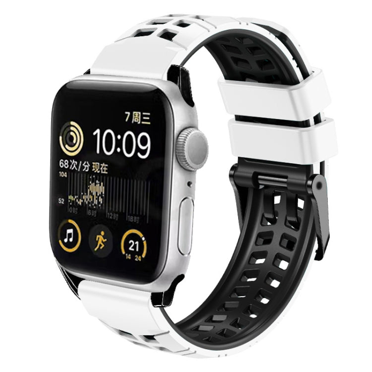 For Apple Watch Series 5 40mm Twill Dual-row Buckle Silicone Watch Band(White Black) - Watch Bands by buy2fix | Online Shopping UK | buy2fix