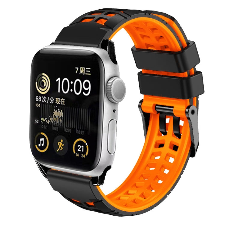 For Apple Watch Series 5 40mm Twill Dual-row Buckle Silicone Watch Band(Black Orange) - Watch Bands by buy2fix | Online Shopping UK | buy2fix