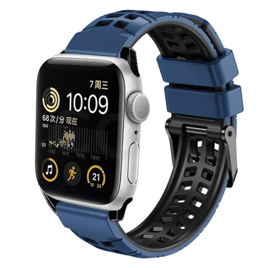 For Apple Watch Series 3 42mm Twill Dual-row Buckle Silicone Watch Band(Midnight Blue Black) - Watch Bands by buy2fix | Online Shopping UK | buy2fix