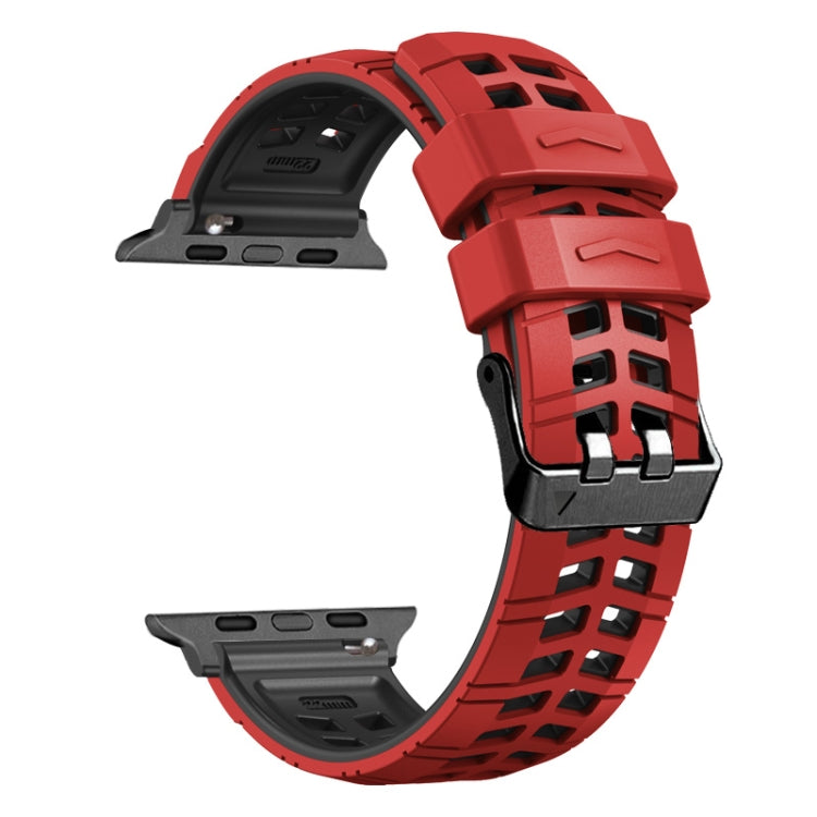 For Apple Watch Series 2 42mm Twill Dual-row Buckle Silicone Watch Band(Red Black) - Watch Bands by buy2fix | Online Shopping UK | buy2fix