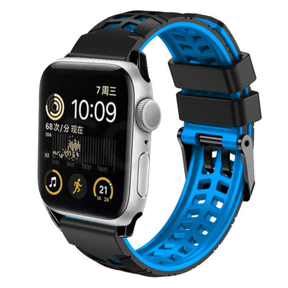 For Apple Watch SE 2023 44mm Twill Dual-row Buckle Silicone Watch Band(Black Blue) - Watch Bands by buy2fix | Online Shopping UK | buy2fix