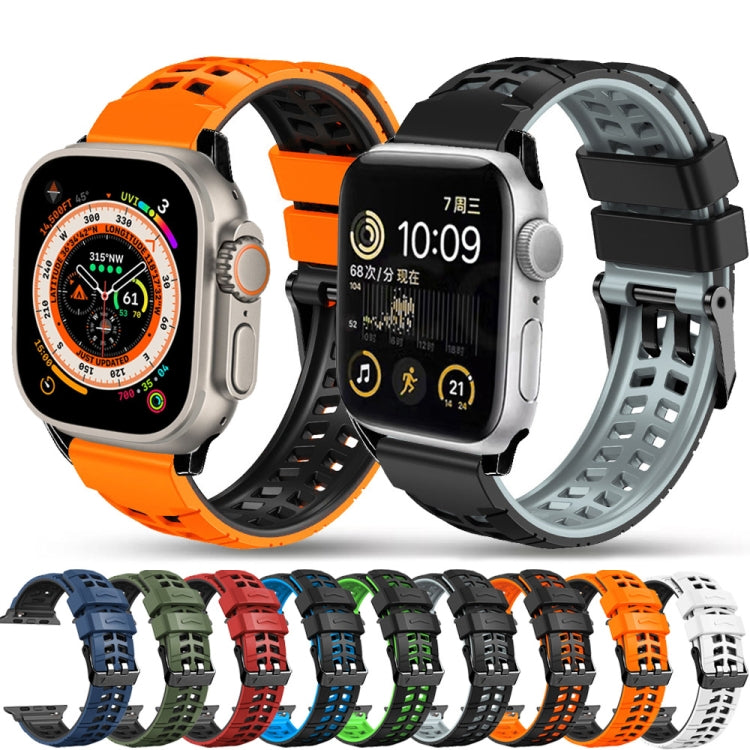 For Apple Watch SE 40mm Twill Dual-row Buckle Silicone Watch Band(Black Orange) - Watch Bands by buy2fix | Online Shopping UK | buy2fix