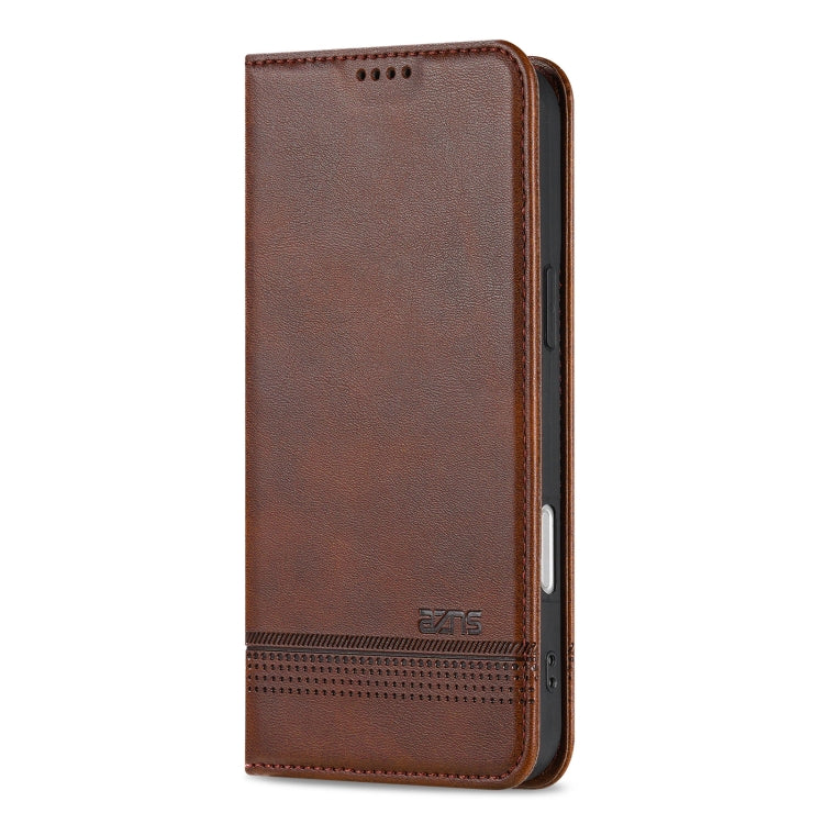 For iPhone 16 AZNS Magnetic Calf Texture Flip Leather Phone Case(Dark Brown) - iPhone 16 Cases by AZNS | Online Shopping UK | buy2fix