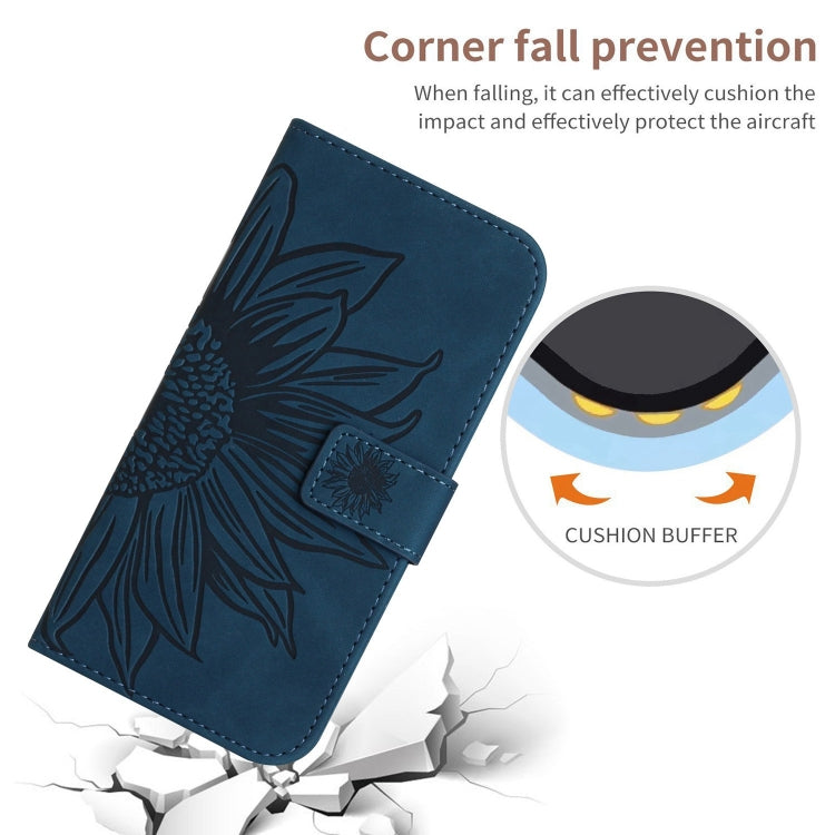 For Motorola Moto G Stylus 5G 2024 HT04 Skin Feel Sun Flower Embossed Flip Leather Phone Case with Lanyard(Inky Blue) - Motorola Cases by buy2fix | Online Shopping UK | buy2fix