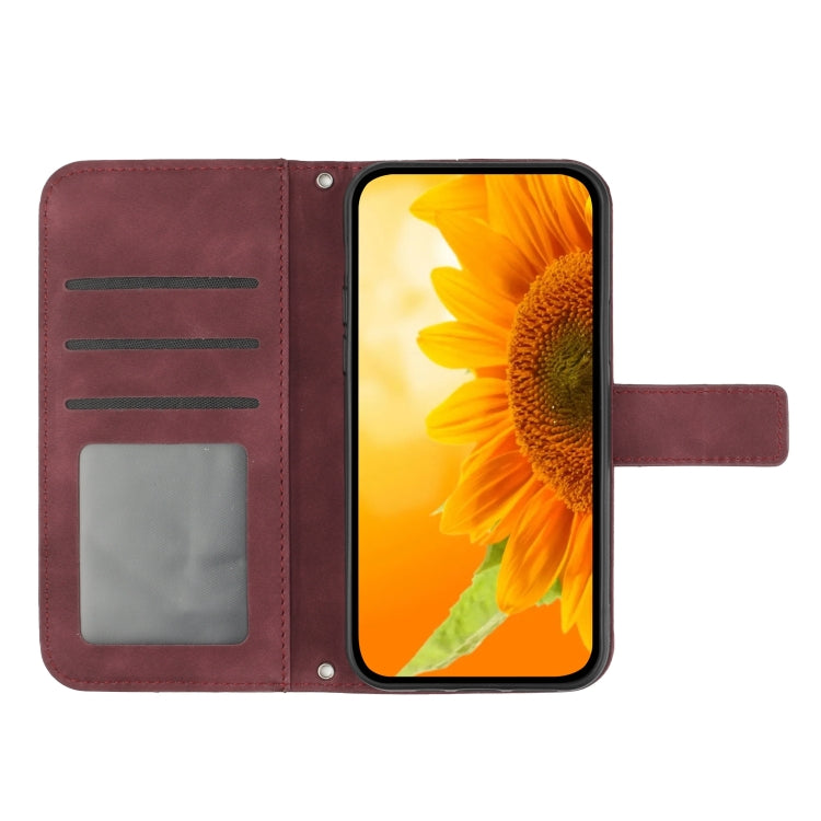 For Motorola Edge 5G 2024 HT04 Skin Feel Sun Flower Embossed Flip Leather Phone Case with Lanyard(Wine Red) - Motorola Cases by buy2fix | Online Shopping UK | buy2fix