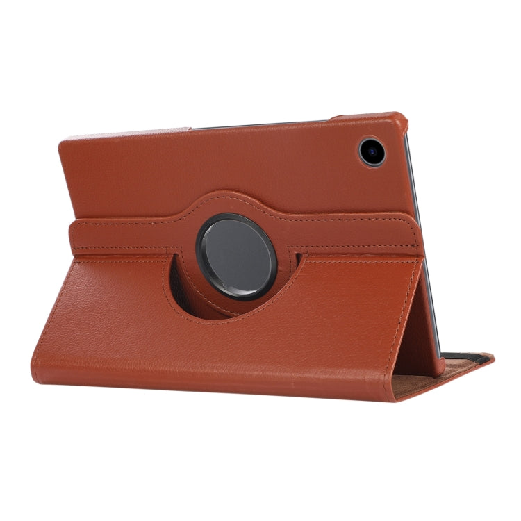 For Samsung Galaxy Tab A9 360 Degrees Rotation Holder Litchi Texture Leather Tablet Case(Brown) - Galaxy Tab A9 by buy2fix | Online Shopping UK | buy2fix