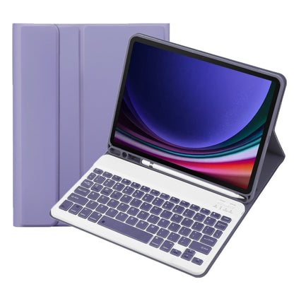 For Samsung Galaxy Tab S9 FE A710B Candy Color TPU Bluetooth Keyboard Leather Tablet Case with Pen Holder(Purple) - Samsung Keyboard by buy2fix | Online Shopping UK | buy2fix