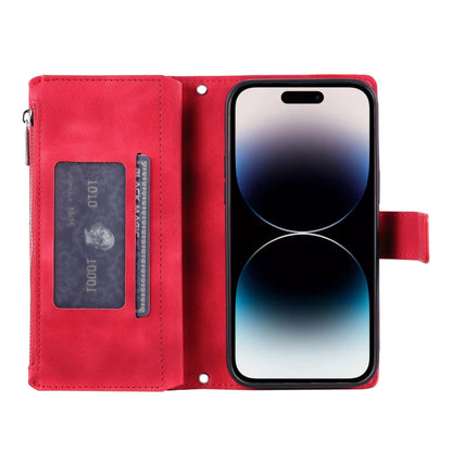 For iPhone 16 Pro Max Multi-Card Totem Zipper Leather Phone Case(Red) - iPhone 16 Pro Max Cases by buy2fix | Online Shopping UK | buy2fix