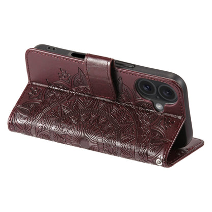 For iPhone 16 Totem Flower Embossed Leather Phone Case(Brown) - iPhone 16 Cases by buy2fix | Online Shopping UK | buy2fix