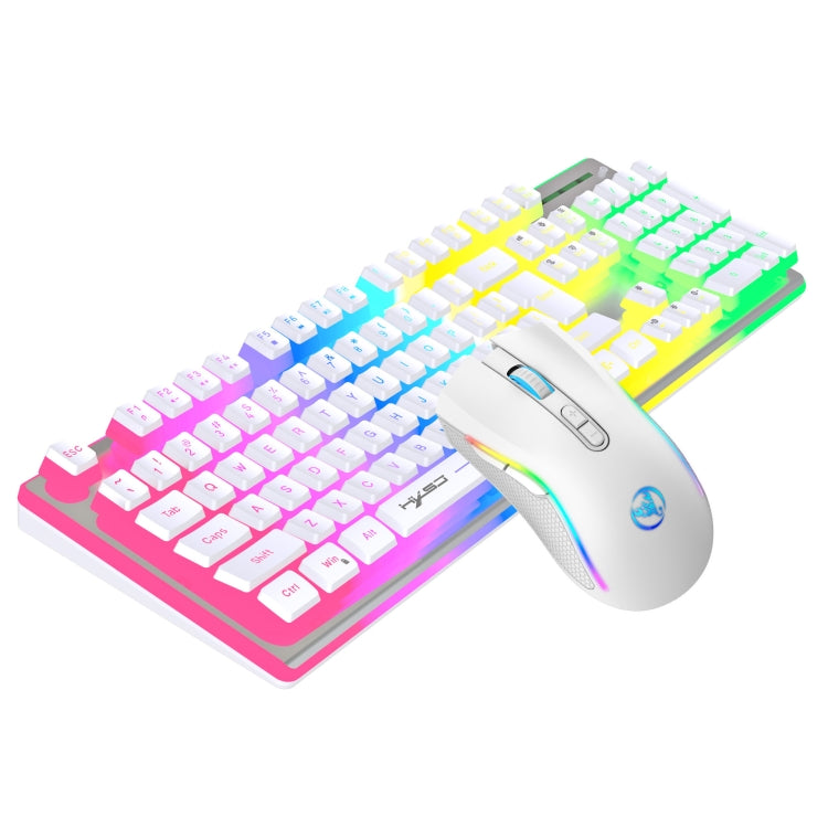 HXSJ L96 2.4G Wireless RGB Backlit Keyboard and Mouse Set 104 Pudding Key Caps + 4800DPI Mouse(White) - Wireless Keyboard by HXSJ | Online Shopping UK | buy2fix