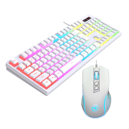 HXSJ L200+X100 Wired RGB Backlit Keyboard and Mouse Set 104 Pudding Key Caps + 3600DPI Mouse(White) - Wired Keyboard by HXSJ | Online Shopping UK | buy2fix