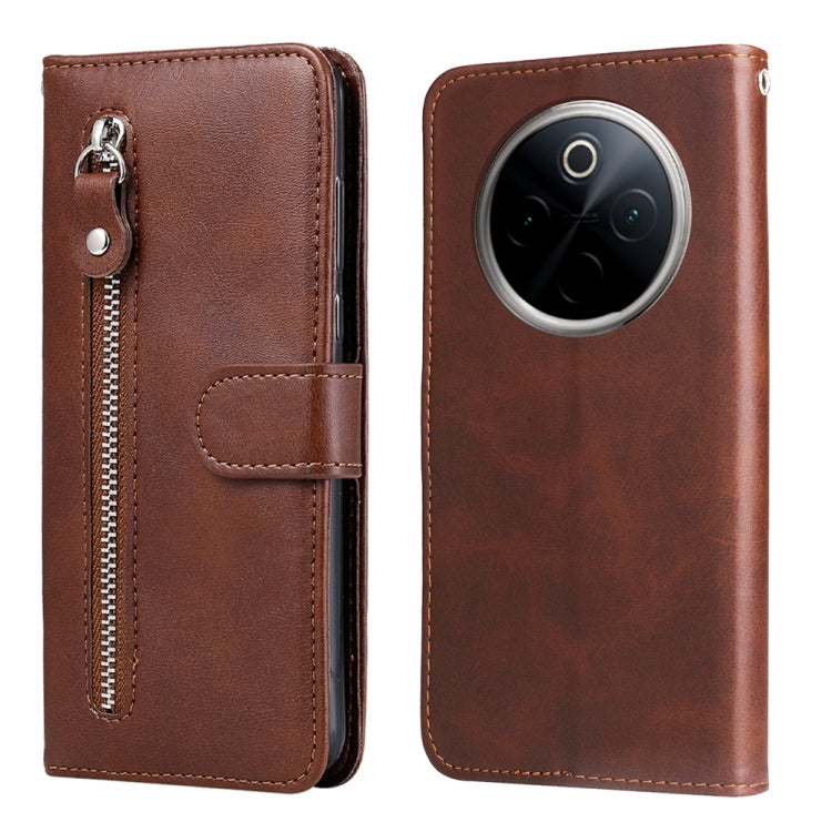 For OnePlus 13 Fashion Calf Texture Zipper Leather Phone Case(Brown) - OnePlus Cases by buy2fix | Online Shopping UK | buy2fix