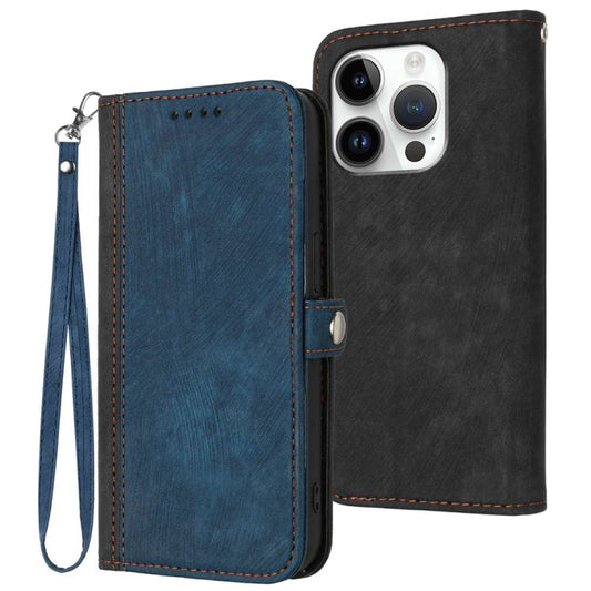 For iPhone 16 Pro Side Buckle Double Fold Hand Strap Leather Phone Case(Royal) - iPhone 16 Pro Cases by buy2fix | Online Shopping UK | buy2fix