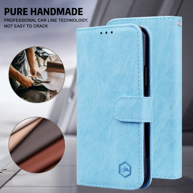 For iPhone 16 Pro Max Skin Feeling Oil Leather Texture PU + TPU Phone Case(Light Blue) - iPhone 16 Pro Max Cases by buy2fix | Online Shopping UK | buy2fix