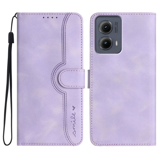 For Motorola Edge 5G 2024 Heart Pattern Skin Feel Leather Phone Case(Purple) - Motorola Cases by buy2fix | Online Shopping UK | buy2fix