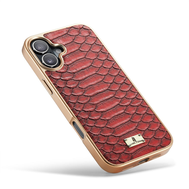 For iPhone 16 Plus Fierre Shann Python Texture Electroplating PU Phone Case(Red) - iPhone 16 Plus Cases by FIERRE SHANN | Online Shopping UK | buy2fix