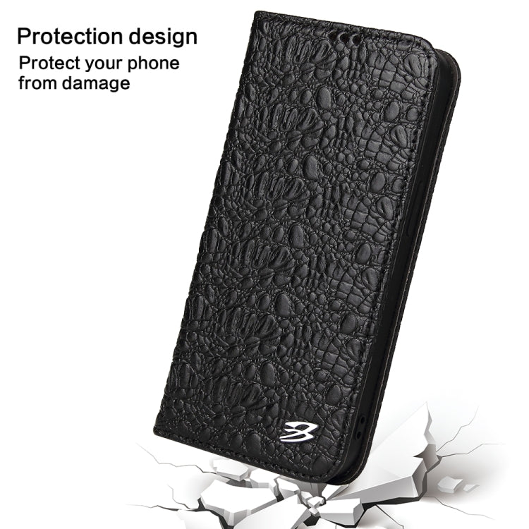 For iPhone 16 Pro Max Fierre Shann Crocodile Texture Magnetic Genuine Leather Phone Case(Black) - iPhone 16 Pro Max Cases by FIERRE SHANN | Online Shopping UK | buy2fix