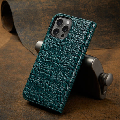 For iPhone 16 Pro Fierre Shann Crocodile Texture Magnetic Genuine Leather Phone Case(Green) - iPhone 16 Pro Cases by FIERRE SHANN | Online Shopping UK | buy2fix