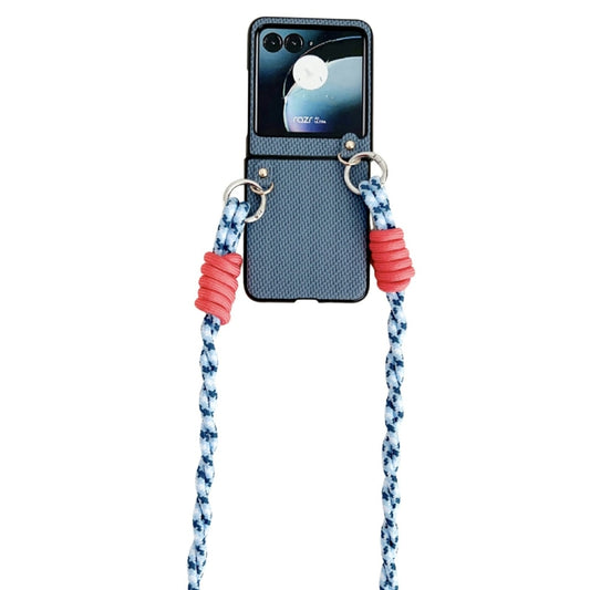 For Motorola Razr 40 Ultra Woven Texture Phone Case With Lanyard(Blue) - Motorola Cases by buy2fix | Online Shopping UK | buy2fix