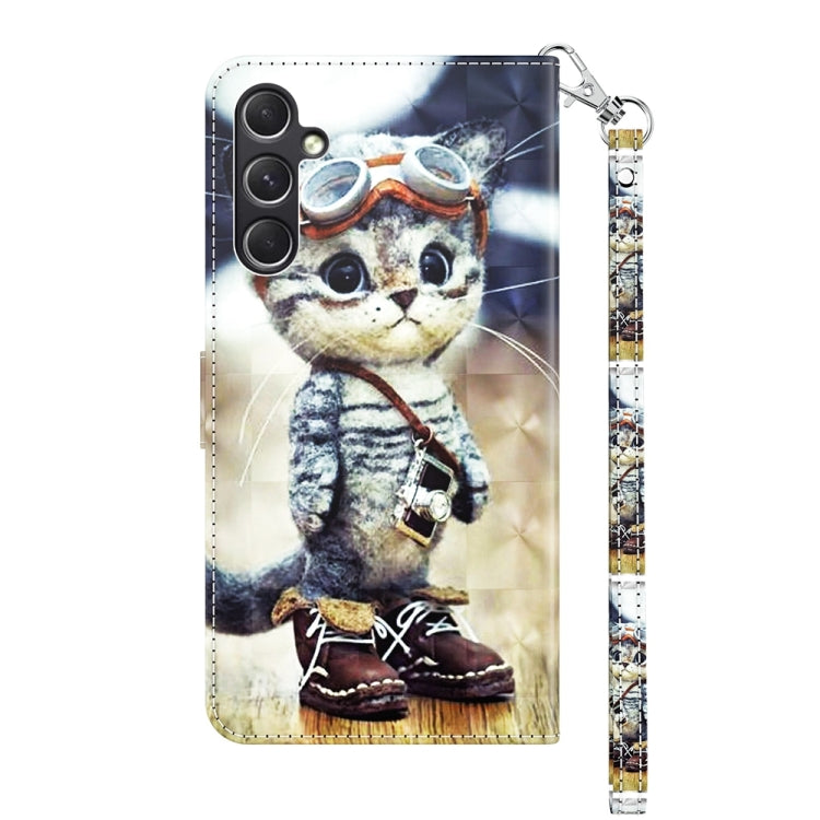 For Samsung Galaxy A55 5G 3D Painted Leather Phone Case(Naughty Cat) - Galaxy Phone Cases by buy2fix | Online Shopping UK | buy2fix