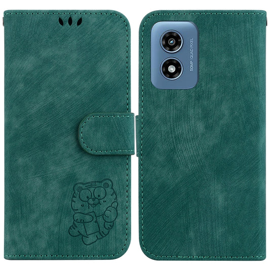 For Motorola Moto G Play 4G 2024 Little Tiger Embossed Leather Phone Case(Green) - Motorola Cases by buy2fix | Online Shopping UK | buy2fix