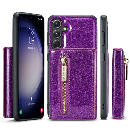 For Samsung Galaxy S23 FE 5G DG.MING M3 Series Glitter Powder Card Bag Leather Case(Dark Purple) - Galaxy S23 FE 5G Cases by DG.MING | Online Shopping UK | buy2fix