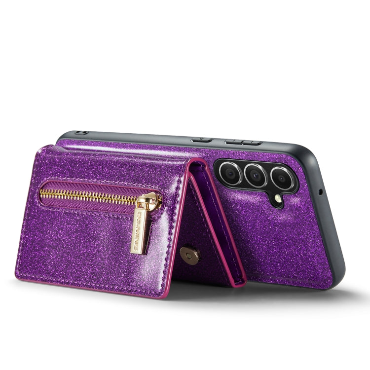 For Samsung Galaxy S23 FE 5G DG.MING M3 Series Glitter Powder Card Bag Leather Case(Dark Purple) - Galaxy S23 FE 5G Cases by DG.MING | Online Shopping UK | buy2fix